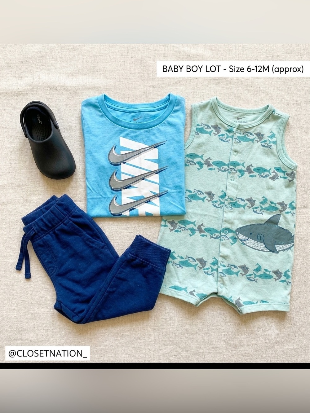 4 Pieces for Baby Boys BUNDLE 18M incl  Authentic Nike Top and cat & Jack CROCS